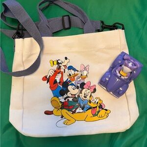 Disney Canvas Tote with Mickey and Friends - White and Purple